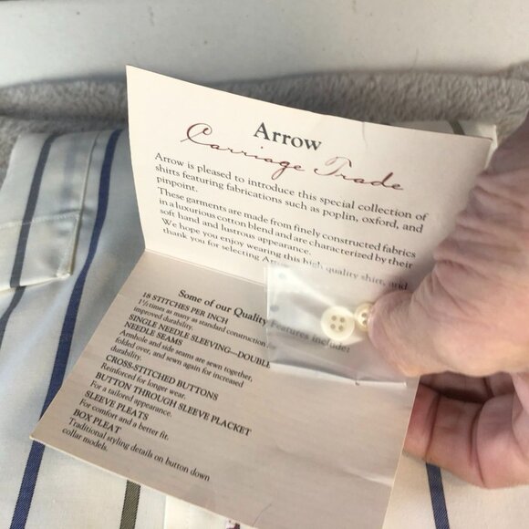 NWT Arrow Carriage Trade Men Dress Shirt Sze 15.5 Neck White Striped Button-Down - Picture 5 of 6